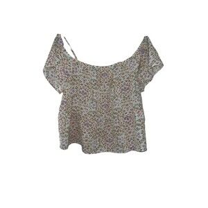 Hippie Rose Floral Print Boho Cream Cold Off The Shoulder Blouse Top Size XL